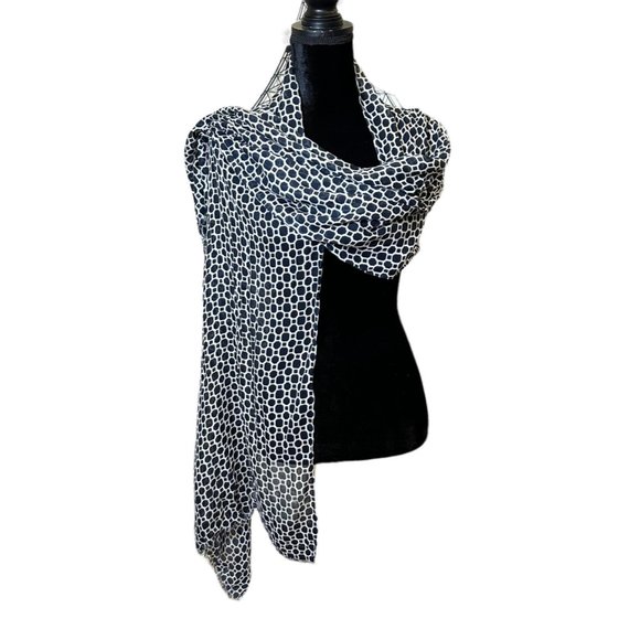 Unbranded Scarf Womens Long Rectangle Blue White Geometric Semi Sheer Fringe - Picture 4 of 9